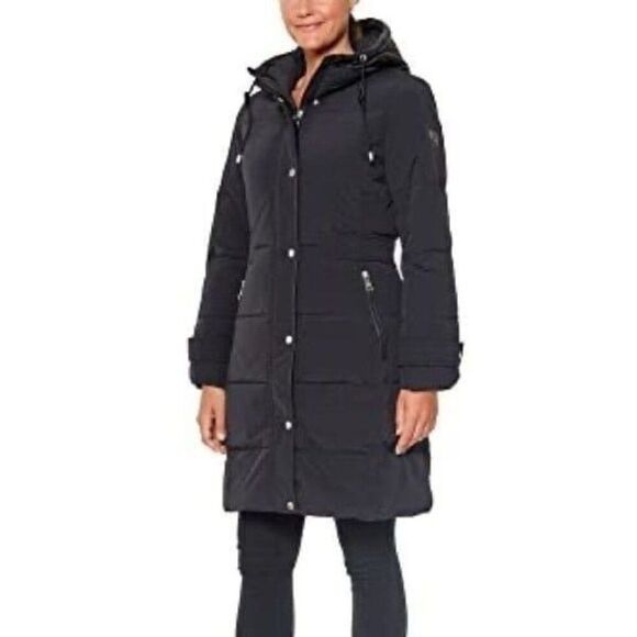 Vince Camuto Womens Down Hooded Duffle Jacket Coat Black Large New - Picture 1 of 8